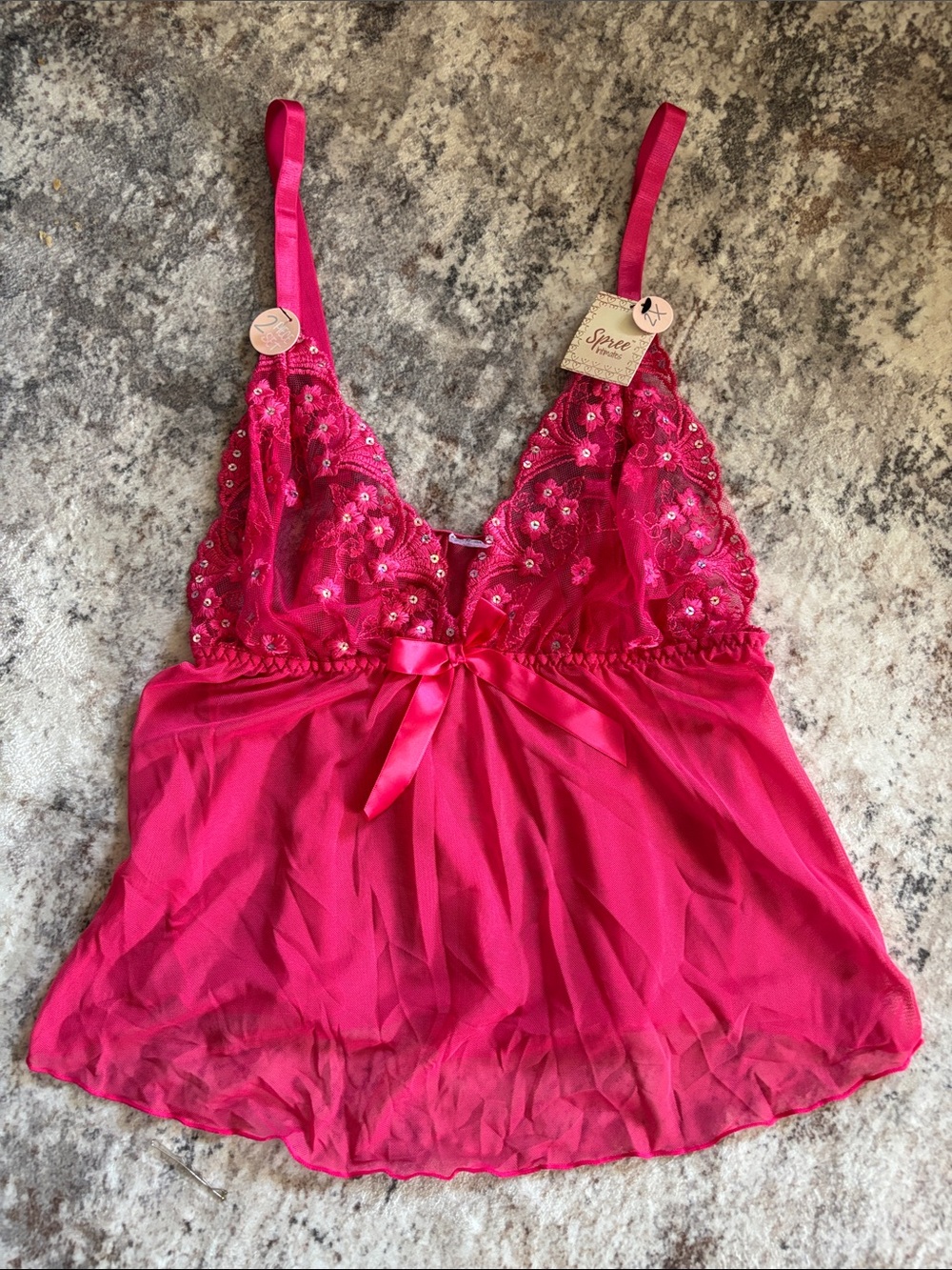 Spree Intimates Fuchsia Lace & Chiffon Chemise